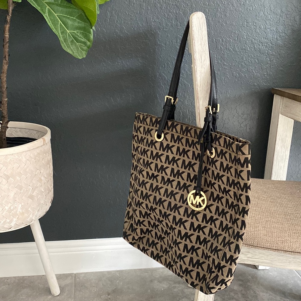 MK print Michael Kors black, gold, brown tote bag
